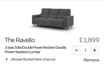 Sofology The Ravello 3 Seater Sofa Recliner/Headrest/Lumbar In Charcoal Fabric