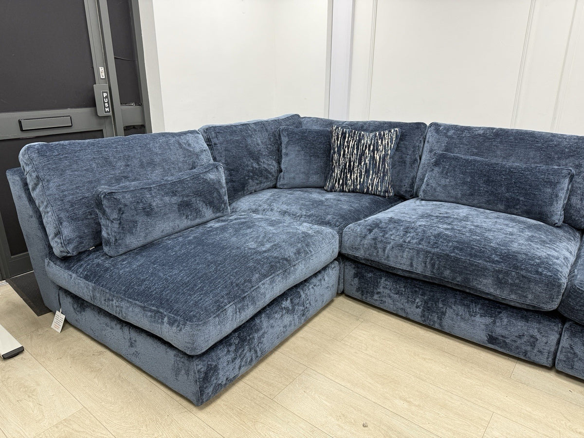 Sofology Bellagio Large U Shape Sofa In Luxury Deep Pile Chenille Denim Fabric