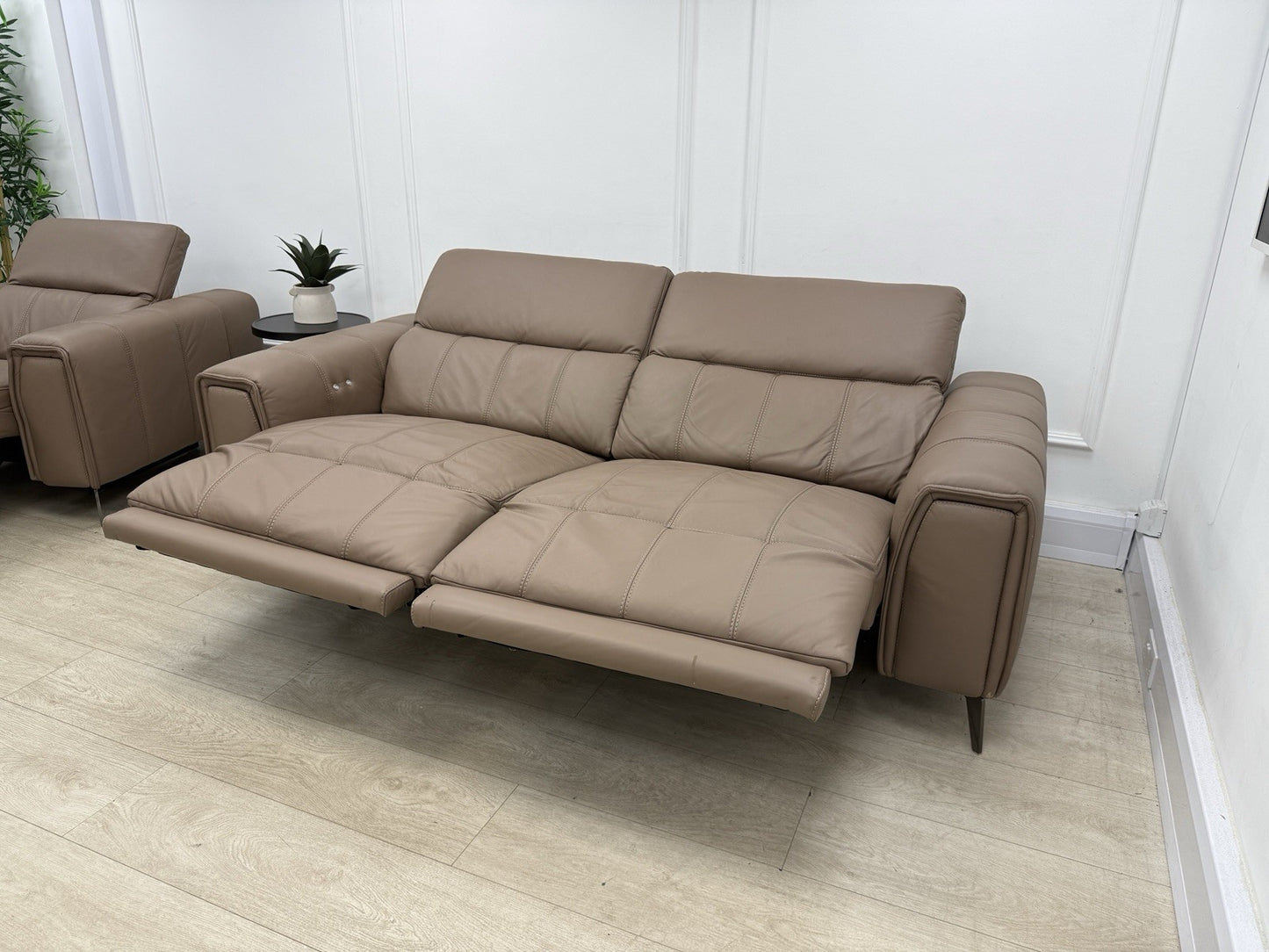 DFS Torren 3 Seater Power Recliner Sofa & Chair Set In Borelli Fawn Leather