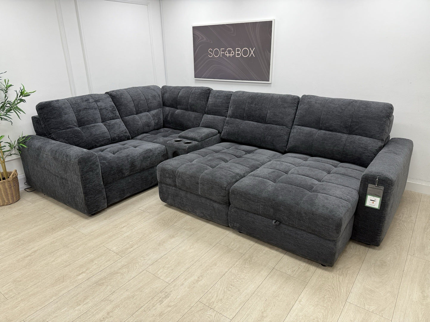 DFS Steller Power Recliner Corner Sofa W/ Speaker Storage In Nuova Black Fabric