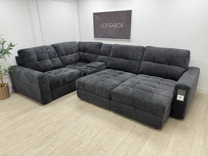 DFS Steller Power Recliner Corner Sofa W/ Speaker Storage In Nuova Black Fabric
