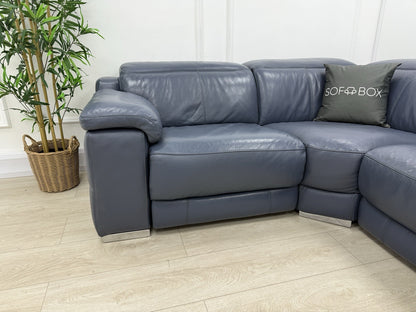 Sofology Laurence Power Recliner Corner Sofa In Smoke Blue Leather