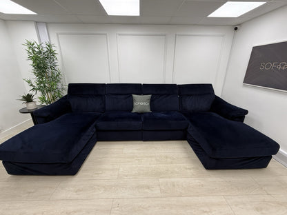 Natuzzi U Shape Recliner Chaise Corner Sofa In Blue Velvet