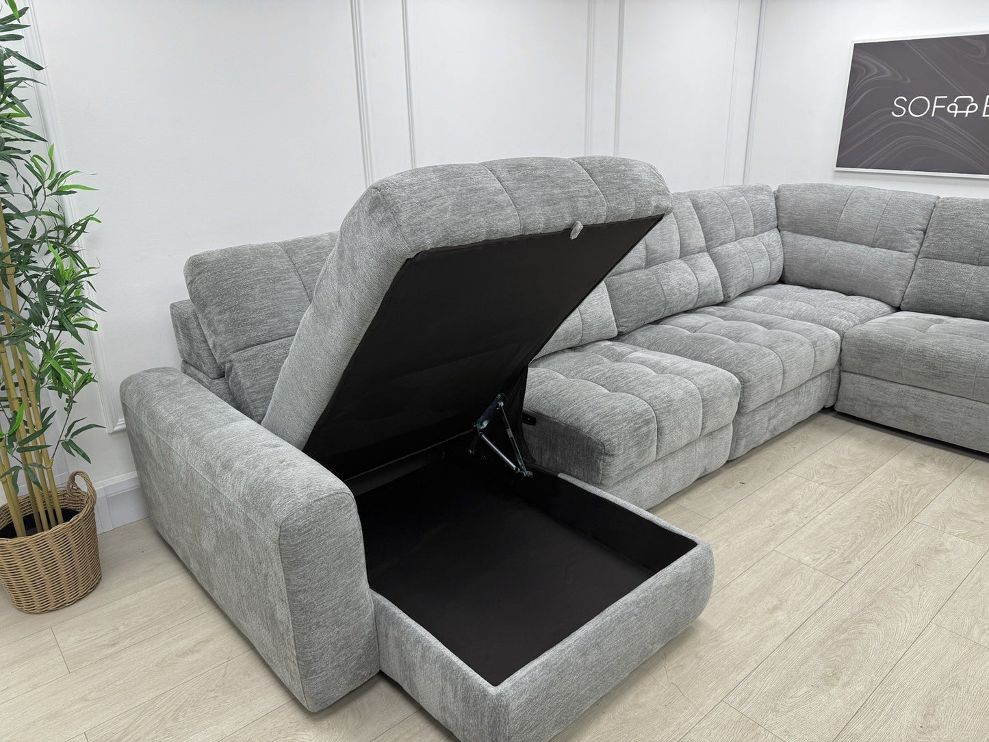 DFS Steller Corner Sofa & Footstool In Mist Grey