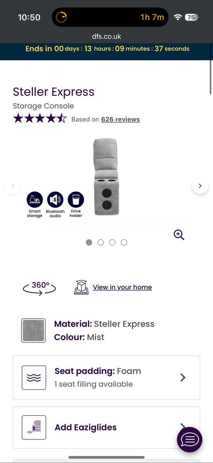 DFS Steller Bluetooth Speaker Storage Cup Holder Console Unit In Grey Mist