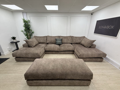 DFS Rest Large Double Ended Chaise Sofa & Bench Stool In Chocolate