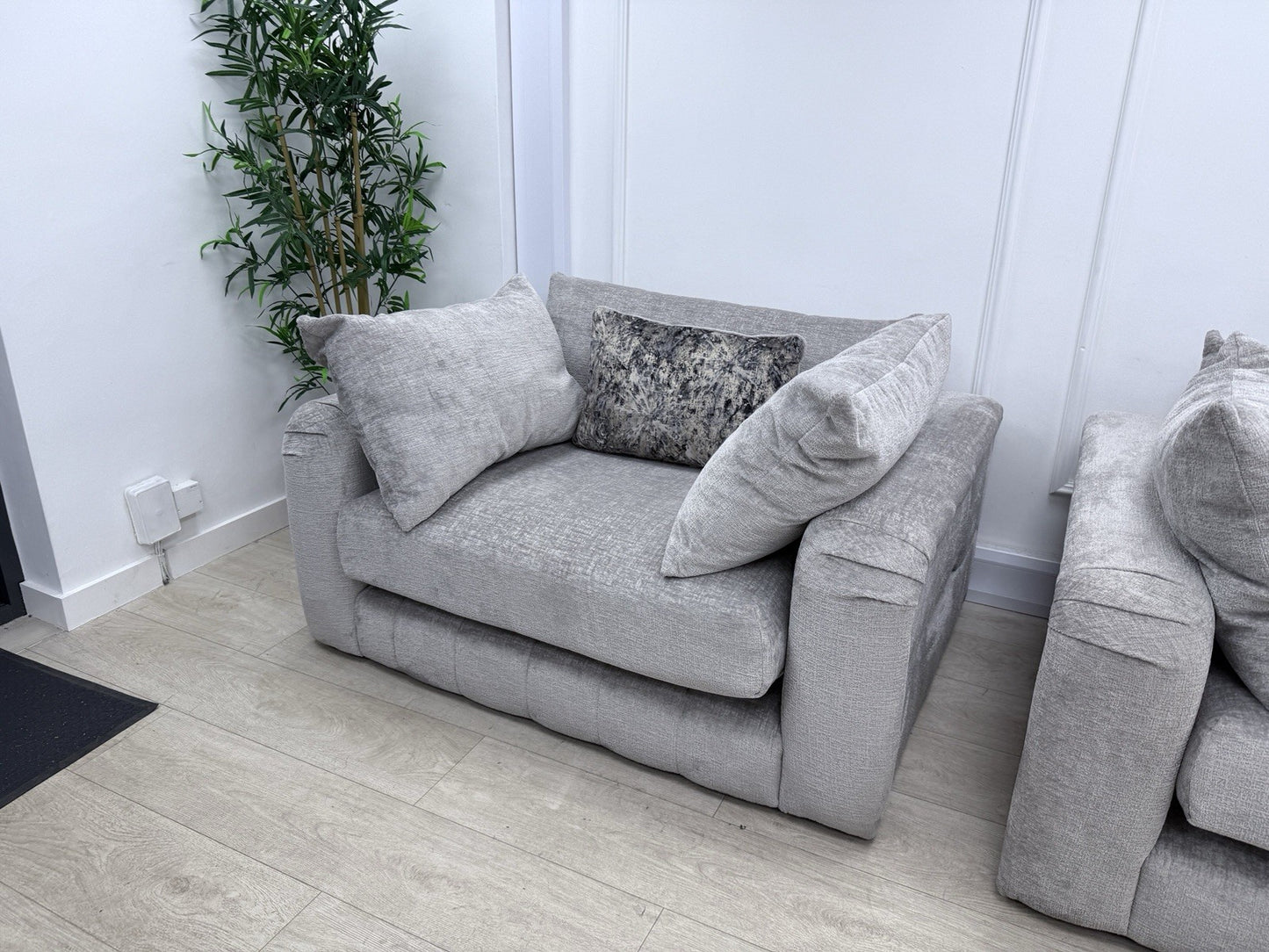 Sofology The Westwood 4 Seater Sofa, Loveseat & Footstool In Silver Chenille