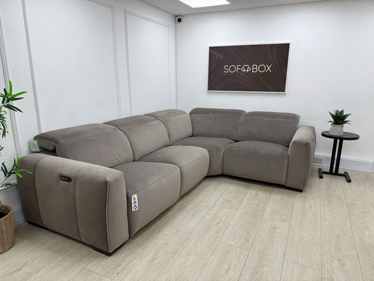 DFS Lauder Power Recliner Corner Sofa In Taupe Velvet Fabric