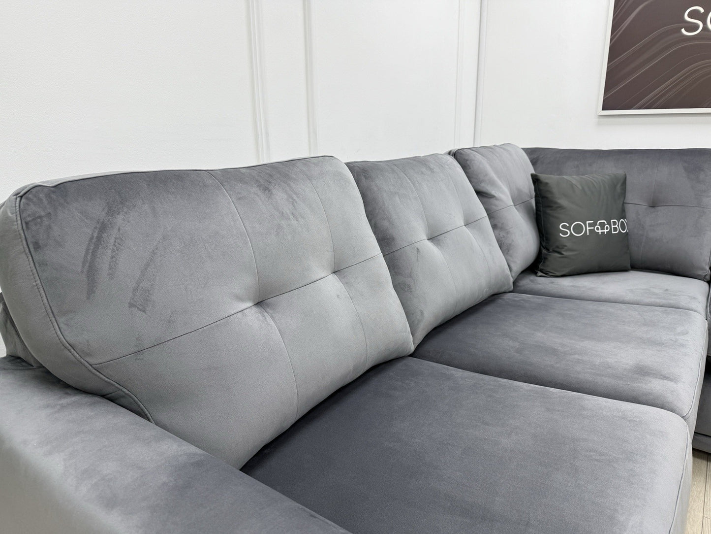 DFS Kian Corner Sofa In Grey Velvet