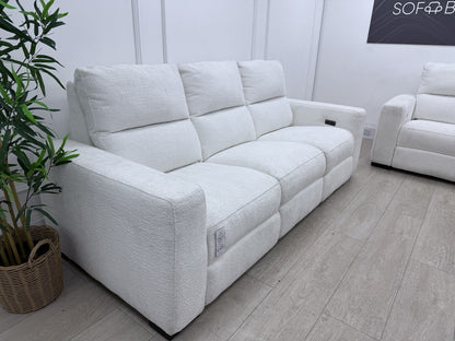 DFS Davis Power Recliner 3 & 2 Seater Sofa Set In Snow Fabric