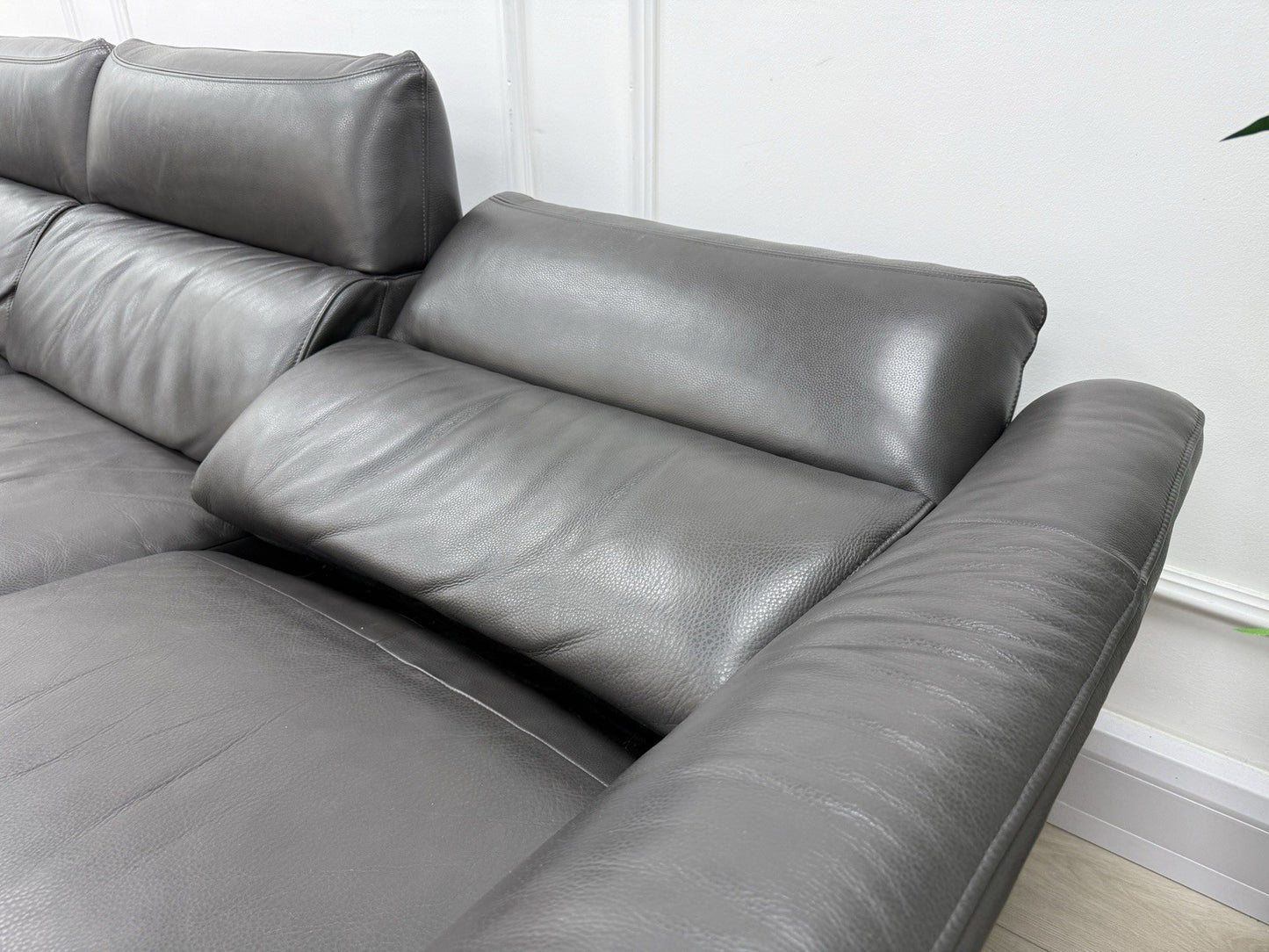 Sofology The Missouri 3 Seater Chaise Sofa & Footstool Set In Charcoal Leather