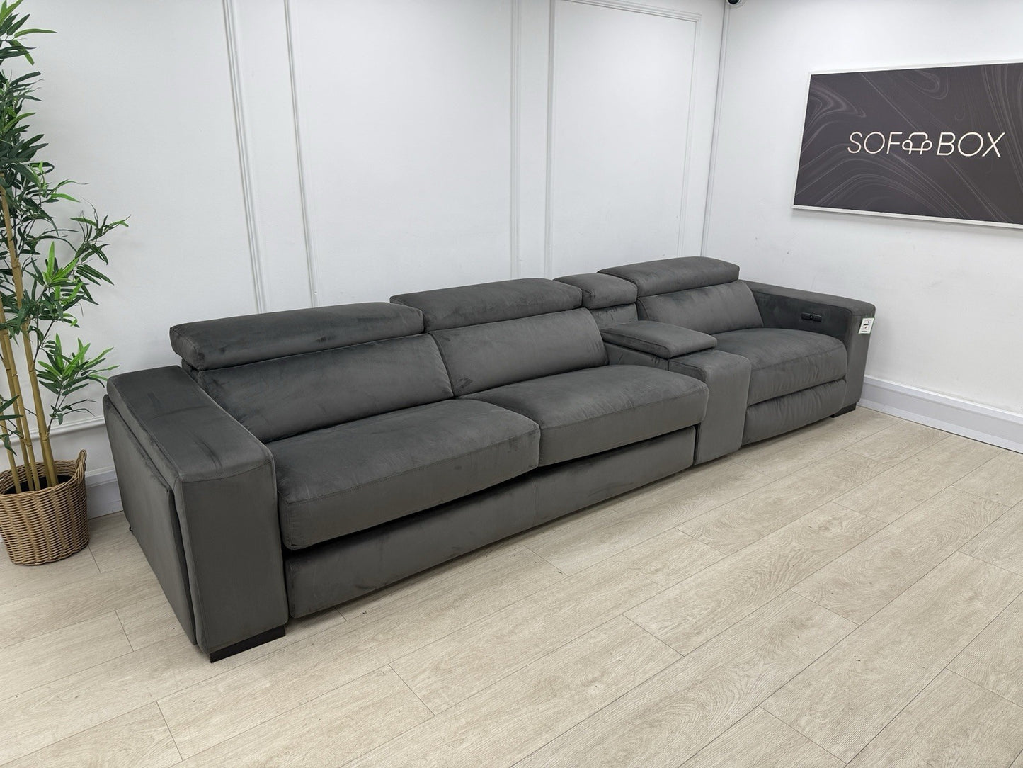 DFS Wander Power Recliner/Sofa Bed 4 Seater Sofa In Charcoal Velvet Fabric