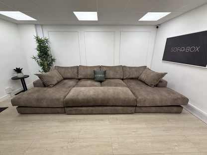 DFS Rest Large Double Ended Chaise Sofa & Bench Stool In Chocolate