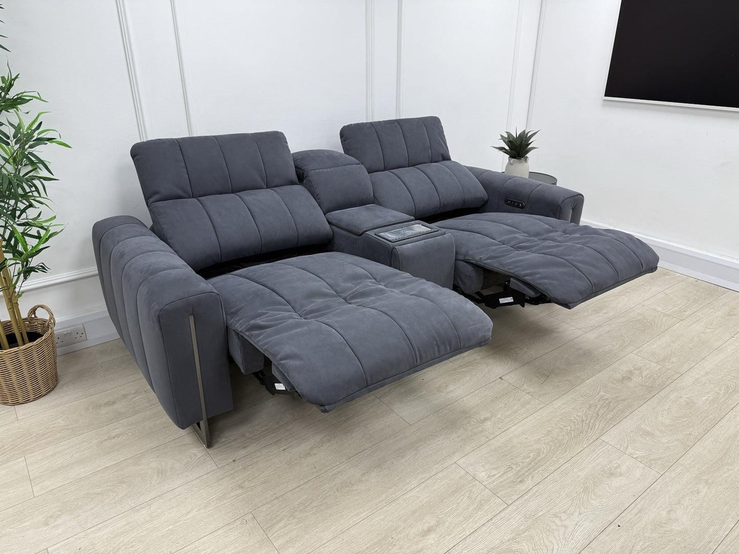 Sofology The Paramount 2.5 Seater Sofa Recliner/Headrest In Nubuck Charcoal