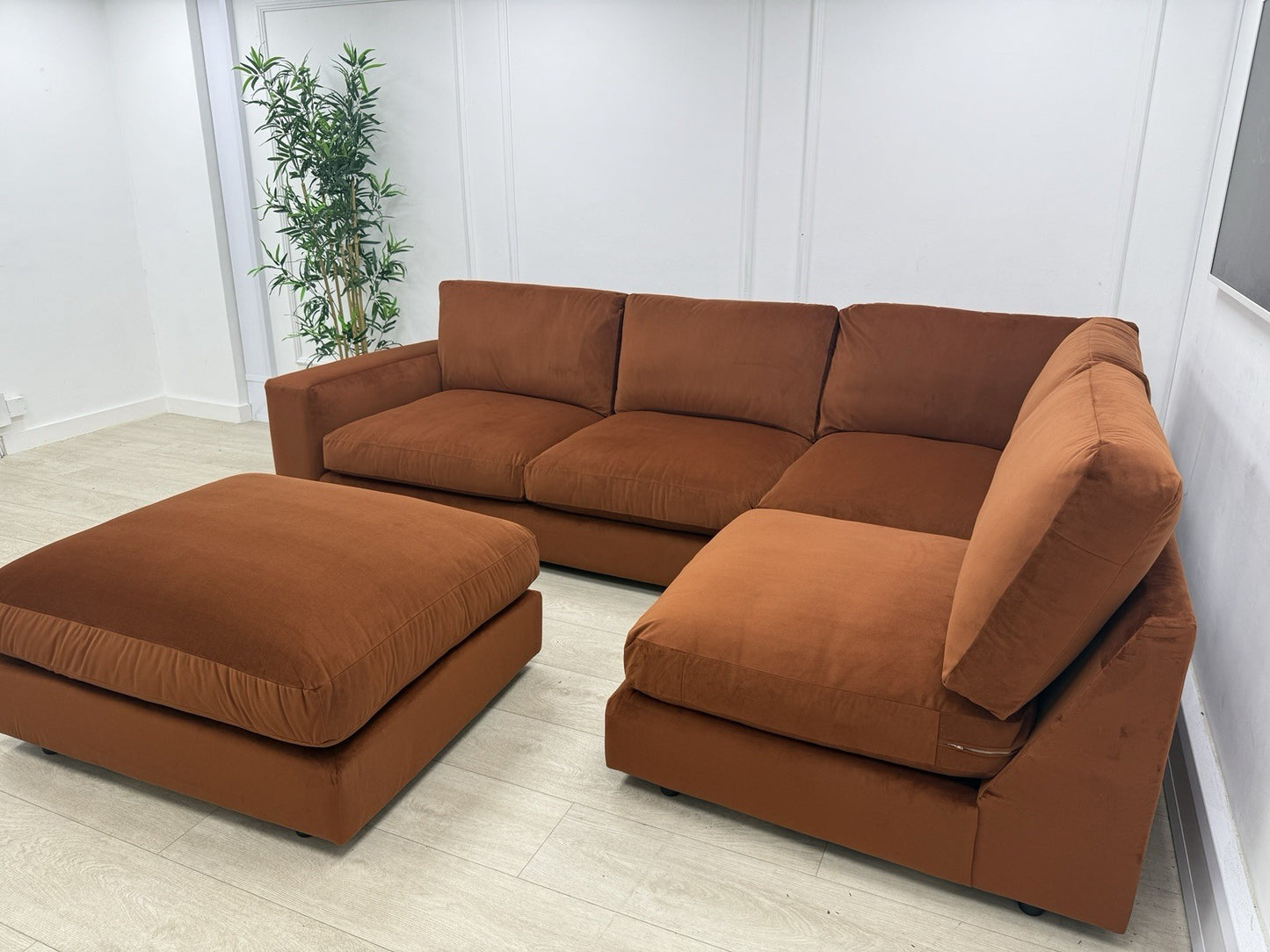 Next Houghton Deep Relaxed Sit Corner Sofa In Orange Easy Clean Velvet Fabric