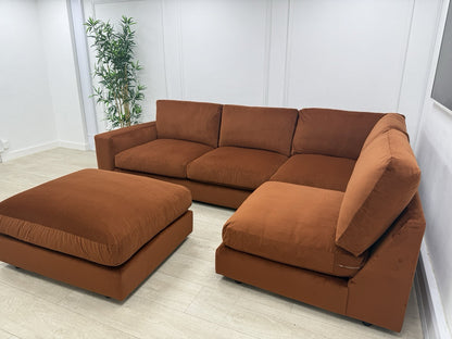 Next Houghton Deep Relaxed Sit Corner Sofa In Orange Easy Clean Velvet Fabric