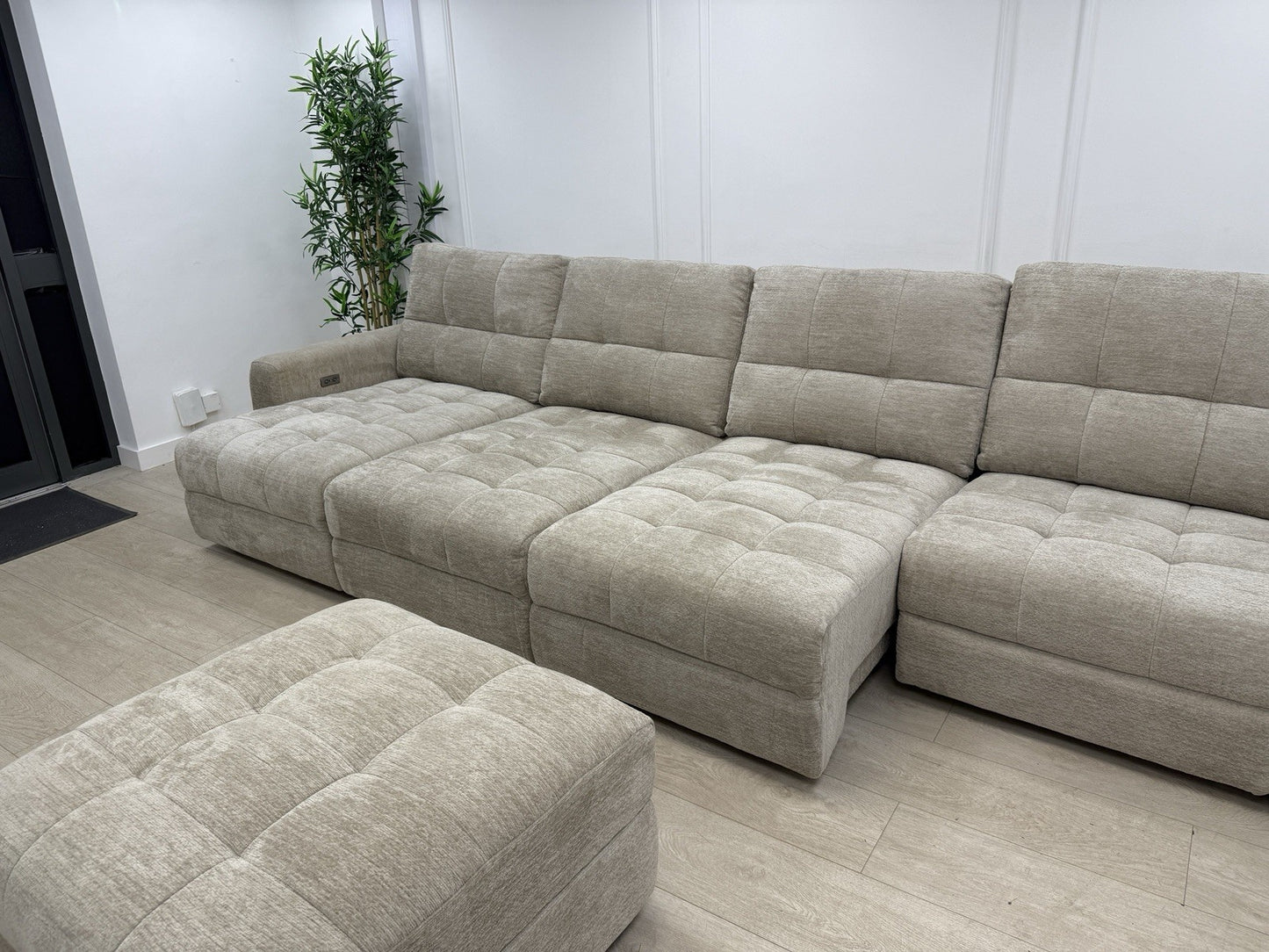 DFS Steller XL Power Recliner Chaise Sofa In Taupe Fabric