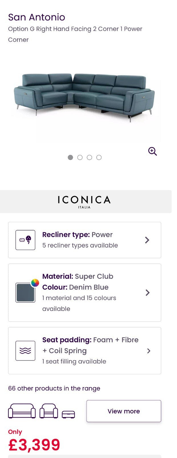 DFS San Antonio Power Recliner Corner Sofa Right Hand Facing In Blue Leather