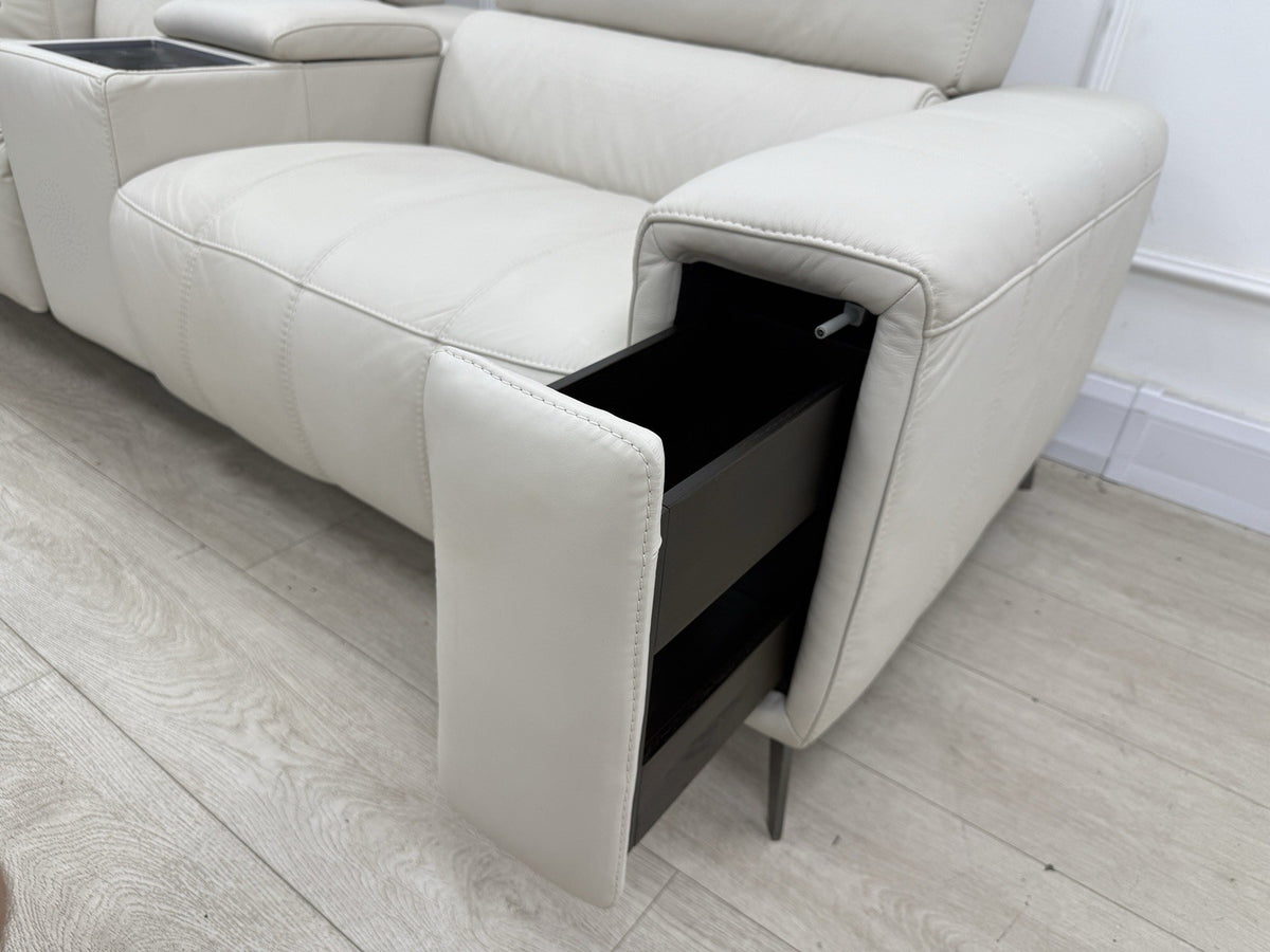 DFS Showcase Power Recliner 3 Seater Sofa With Smart Console Unit Frost Leather