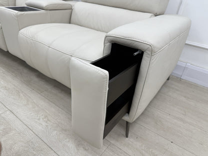 DFS Showcase Power Recliner 3 Seater Sofa With Smart Console Unit Frost Leather