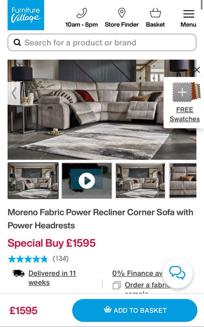 Furniture Village Moreno Power Recliner Corner Sofa & Footstool In Grey