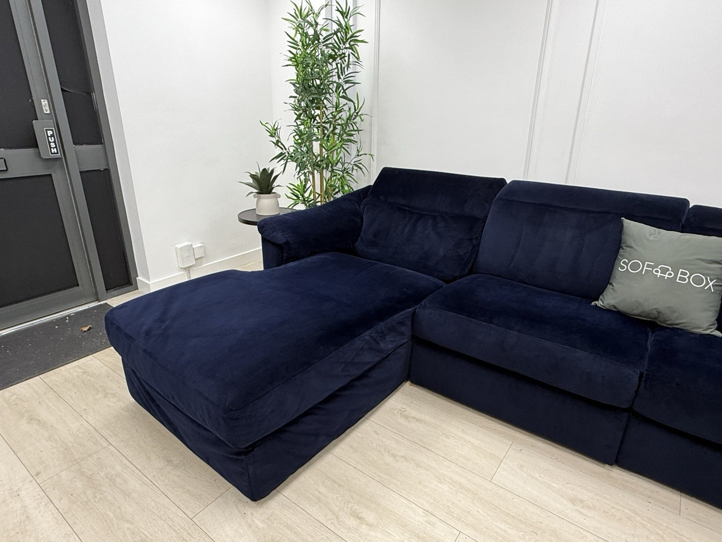 Natuzzi U Shape Recliner Chaise Corner Sofa In Blue Velvet