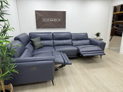 DFS San Antonio Power Recliner Corner Sofa Right Hand Facing In Blue Leather