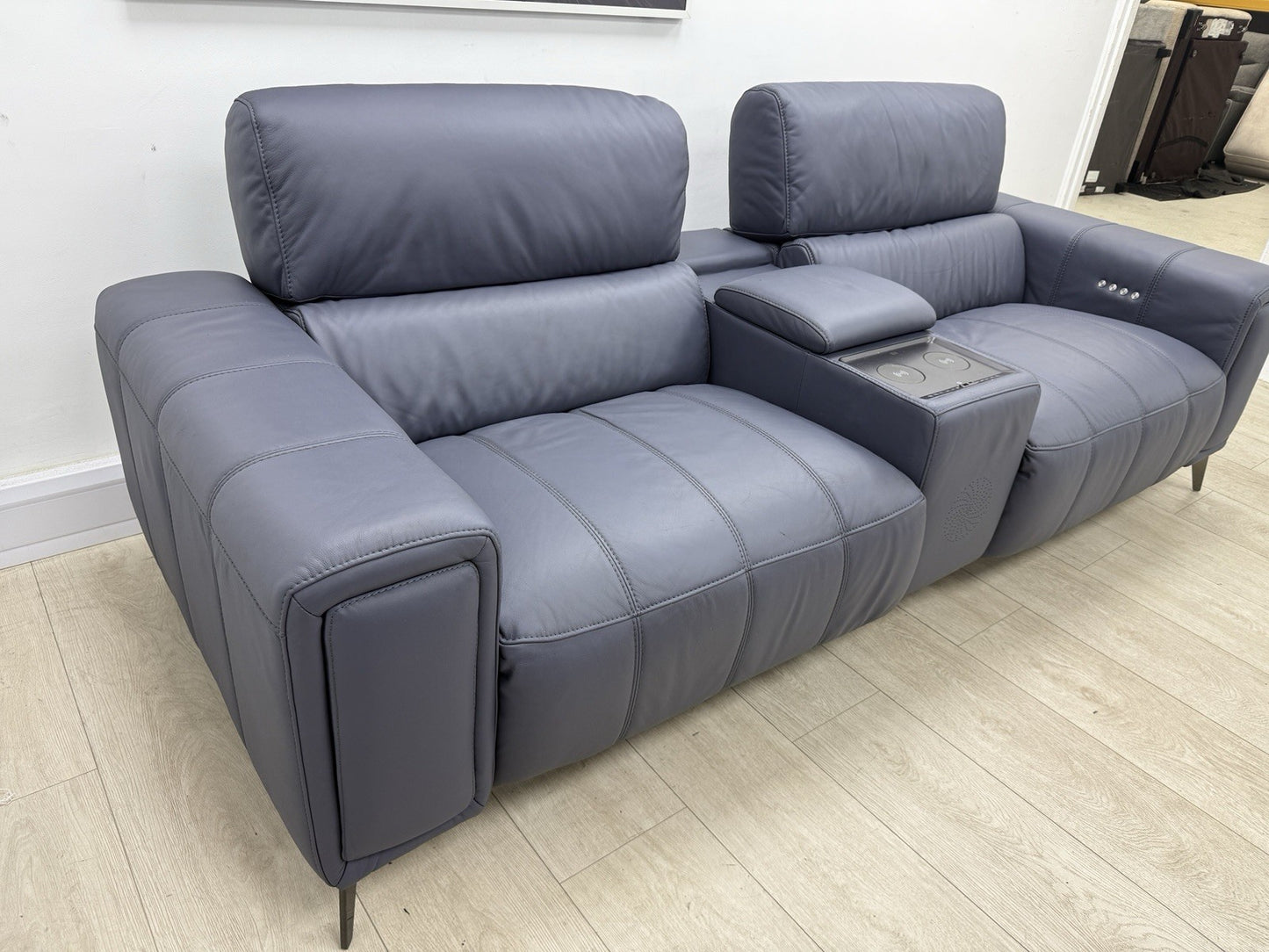 DFS Showcase 3 Seater Power Recliner Cinema Sofa In Denim Leather Fabric