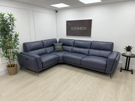 DFS San Antonio Power Recliner Corner Sofa Right Hand Facing In Blue Leather