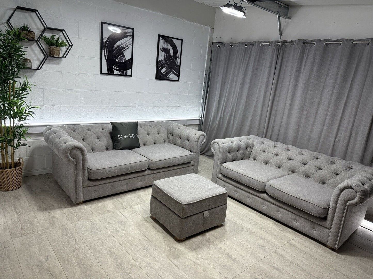 DFS Belair 3 & 2 Seat Sofa Set With Footstool In Grey