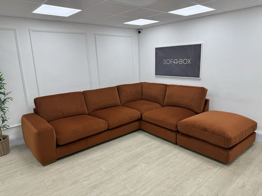 Next Houghton Deep Relaxed Sit Corner Sofa In Orange Easy Clean Velvet Fabric
