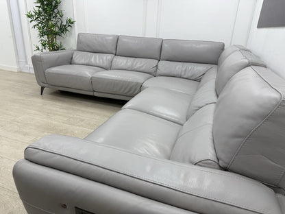 DFS San Antonio Power Recliner Heated Corner Sofa In Misty Grey Leather