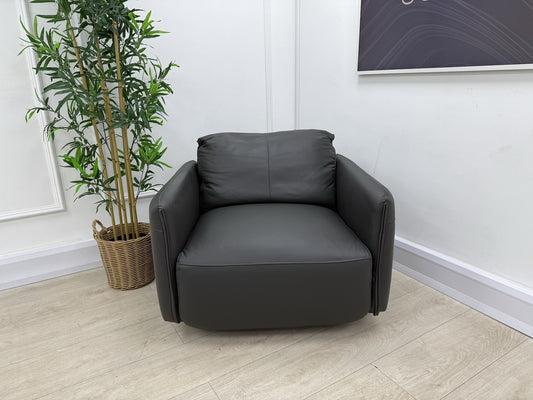 Sofology Tessuto Leather Accent Swivel Chair in Trusty Matt Charcoal