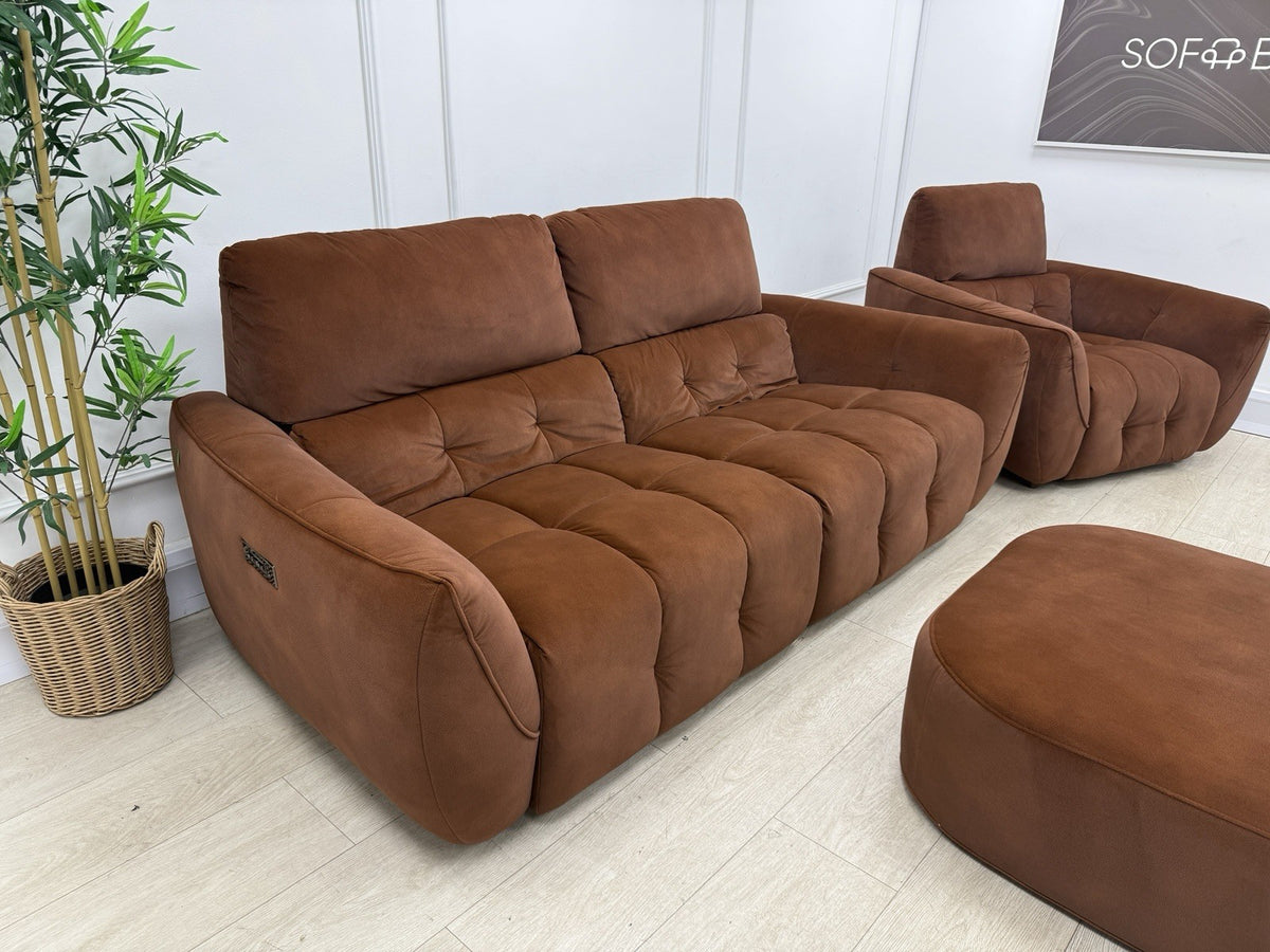 DFS Elektra Power Recliner Sofa, Armchair & Footstool Set In Burnt Orange