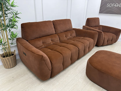 DFS Elektra Power Recliner Sofa, Armchair & Footstool Set In Burnt Orange