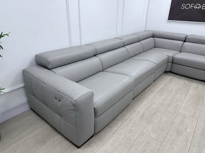 Natuzzi Click Modular Power Recliner Corner Sofa In Grey Leather