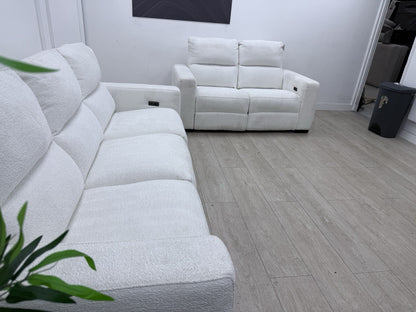 DFS Davis Power Recliner 3 & 2 Seater Sofa Set In Snow Fabric