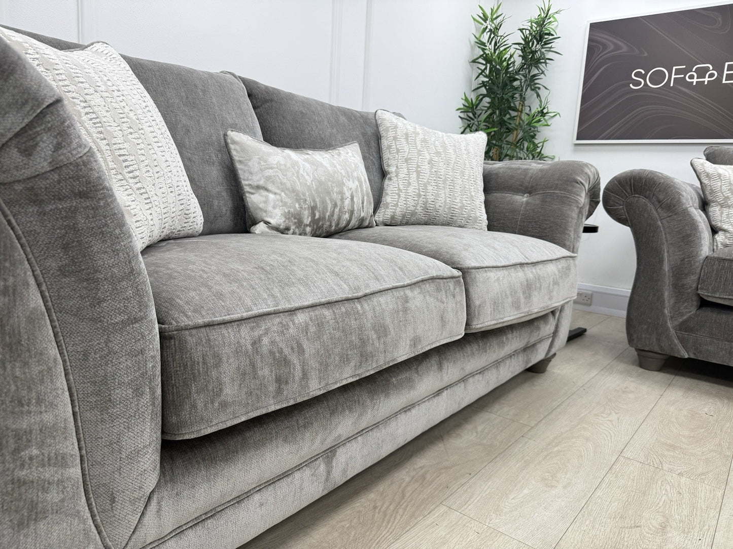 Sofology Highgrove 3 Seater Sofas Set In Grey Chenille Fabric
