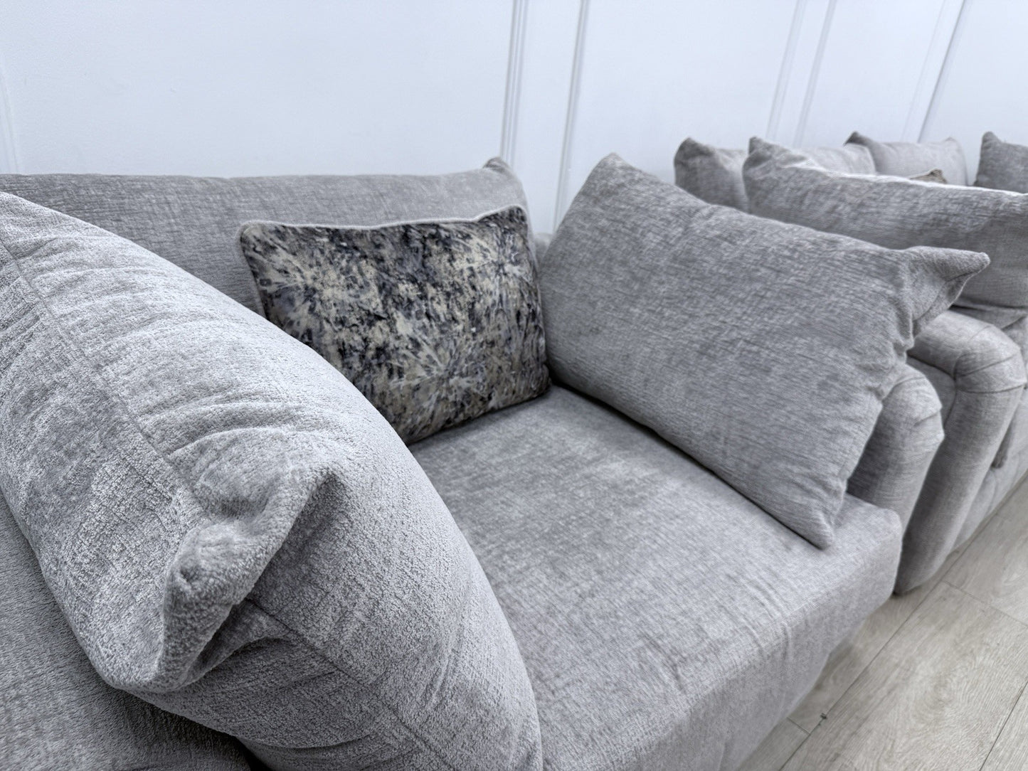 Sofology The Westwood 4 Seater Sofa, Loveseat & Footstool In Silver Chenille