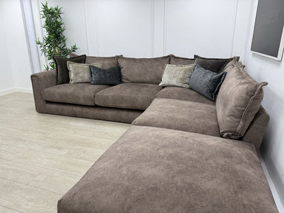 DFS Devine Left Hand Facing Corner Sofa In Self Piped Chocolate Combination