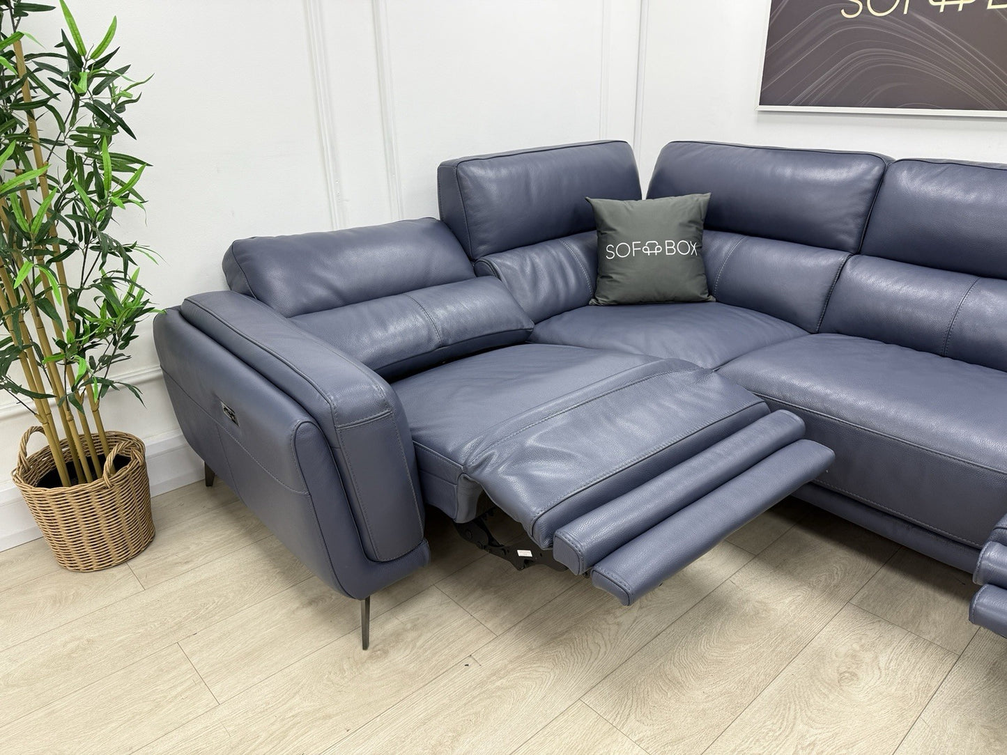 DFS San Antonio Power Recliner Corner Sofa Right Hand Facing In Blue Leather