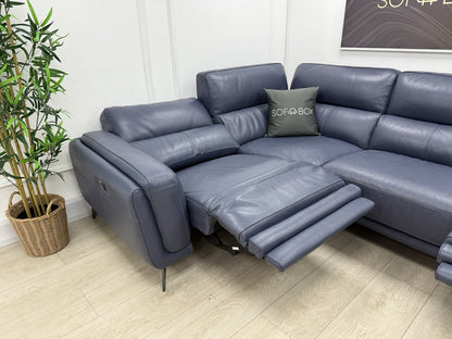 DFS San Antonio Power Recliner Corner Sofa Right Hand Facing In Blue Leather