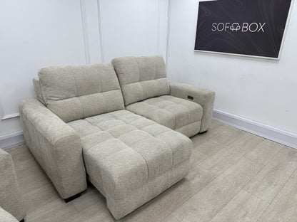 DFS Una Power Slider 3 Seater Sofa & Chair Set In Roma Oyster Fabric