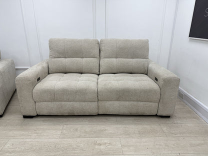 DFS Una Power Slider 3 Seater Sofa & Chair Set In Roma Oyster Fabric