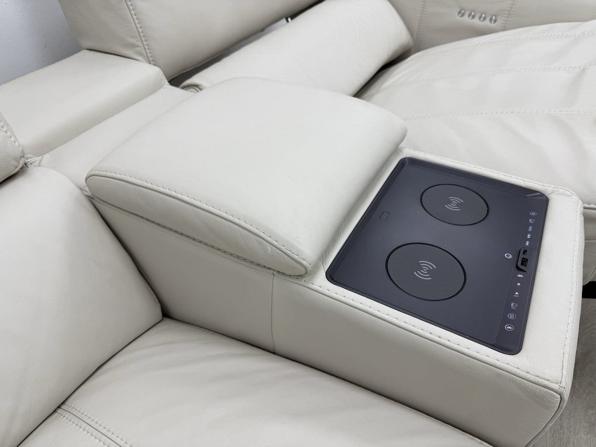 DFS Showcase Power Recliner 3 Seater Sofa With Smart Console Unit Frost Leather