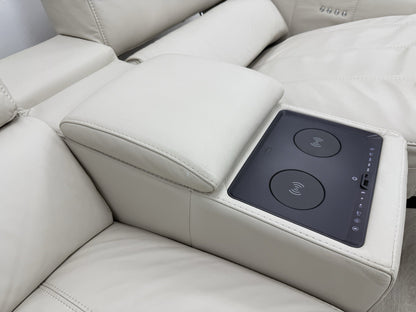DFS Showcase Power Recliner 3 Seater Sofa With Smart Console Unit Frost Leather