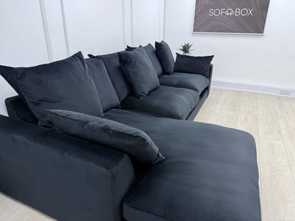 DFS Plush L Shape Chaise Corner Sofa In Black Velvet