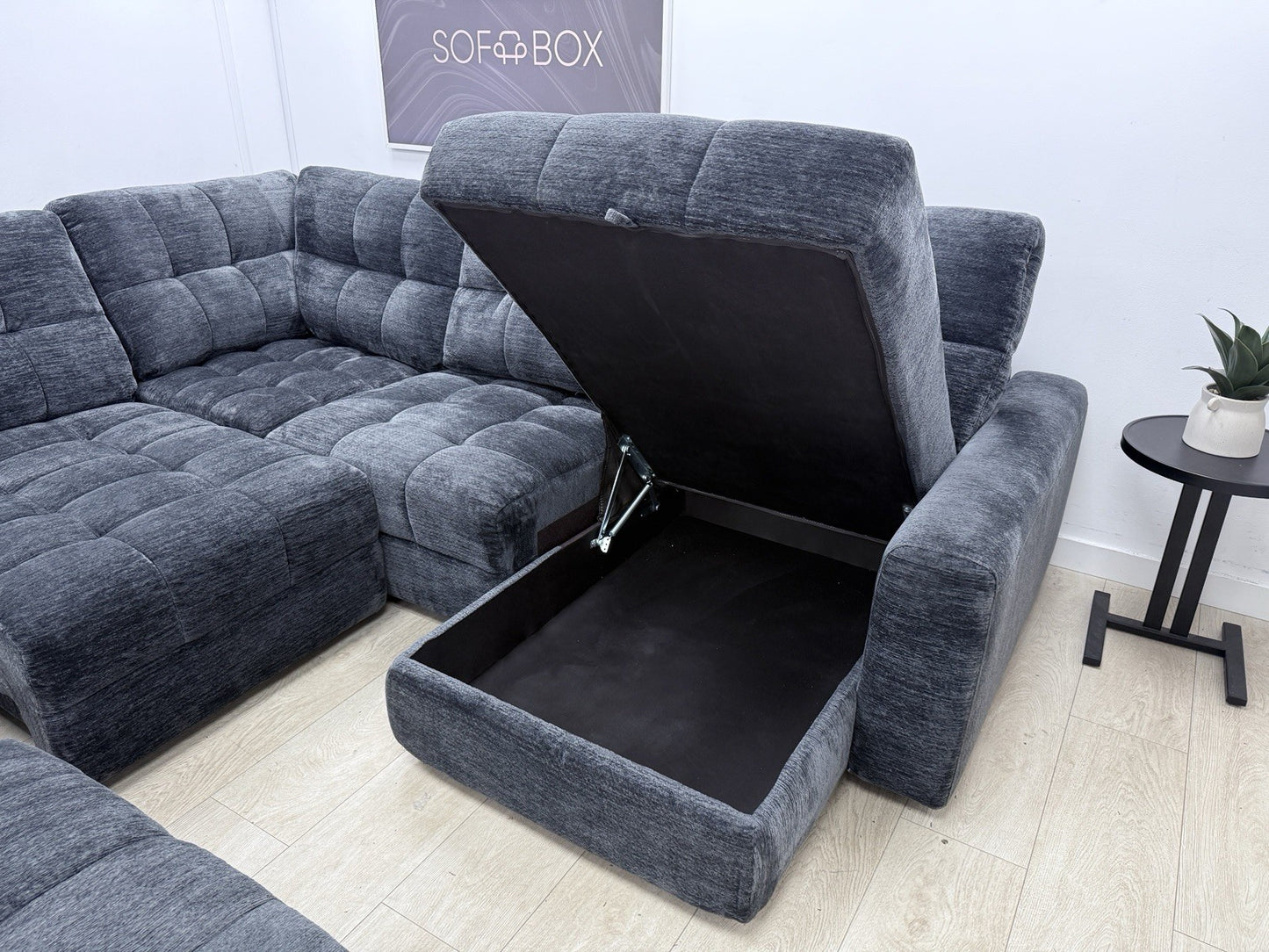 DFS Steller Power Recliner Slider Corner Sofa In Black Fabric