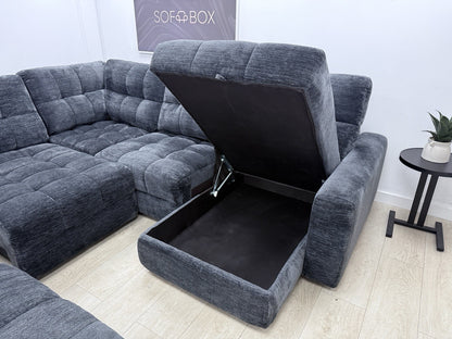 DFS Steller Power Recliner Slider Corner Sofa In Black Fabric