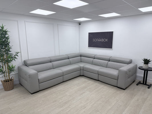 Natuzzi Click Modular Power Recliner Corner Sofa In Grey Leather